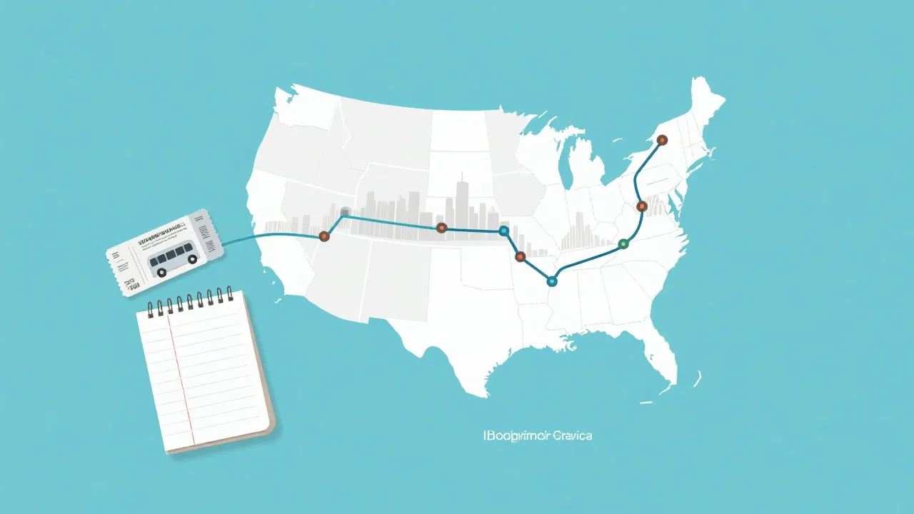 跨城观赛路线规划：北美地图、城市连线、车票与球迷装备的桌面场景